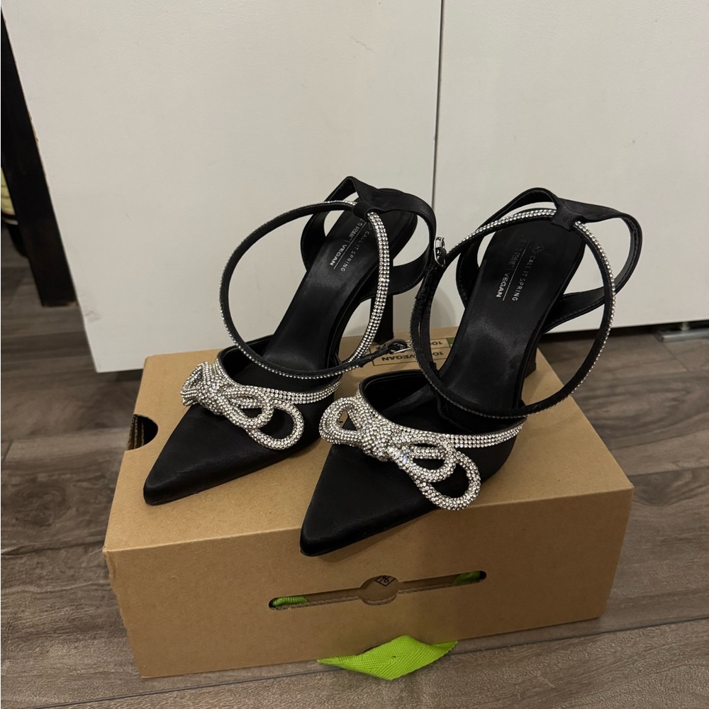 Elegant Black Women's Heels with Silver Accents